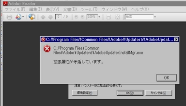 Adobe Reader 9.1 の自動更新が Vista の UAC に引っ掛かっているの図。