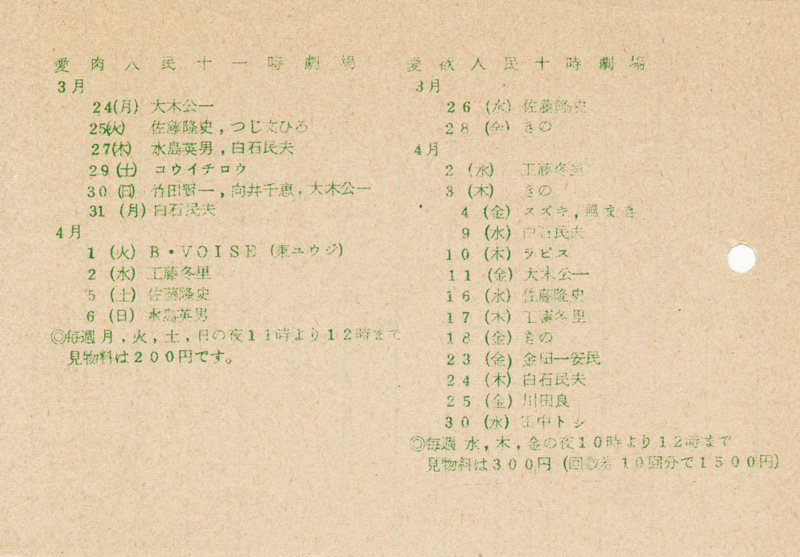 1980年3月, 4月 愛肉人民十一時劇場 / 愛欲人民十時劇場,　吉祥寺MINOR（Ⓟ -  Wataru Okuma）