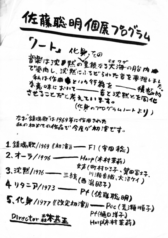 1977年8月9,10,11日 EX-house 佐藤聡明個展　-　プログラムプログラム