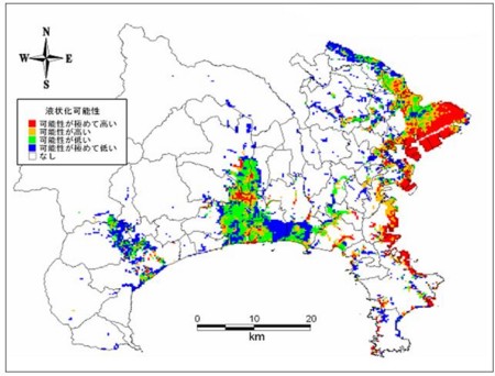 南関東地震の液状化想定図（神奈川県）