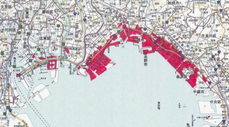 東京湾岸における液状化発生エリア(国土交通省国土計画局作成)