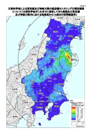 地表面から1ｍ高さの空間線量率（東日本全体）
