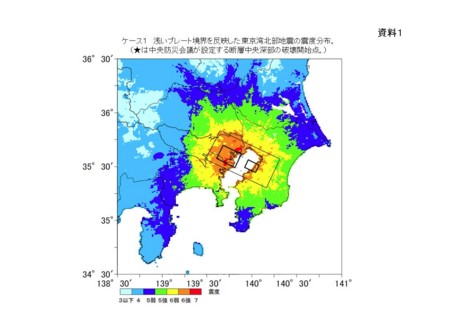 東京湾北部地震の震度分布（ケース１）