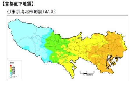 震度分布図＜東京湾北部地震(M7.3)