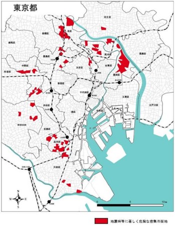 東京都の「地震時等に著しく危険な密集市街地」の区域図(C)国土交通省