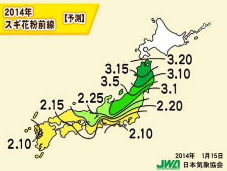 20124年スギ花粉前線（予測）(C)日本気象協会