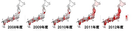 地震保険の都道府県別の付帯率の推移