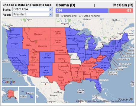 http://maps.google.com/help/maps/elections/#2008_election