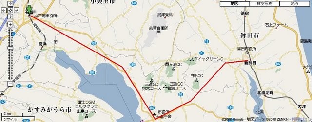 かつて 鹿島鉄道が はしって おった 場所（赤線で ひいて ありますが いいかげんです ＾＾；）