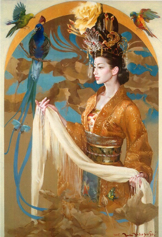 村山直儀・楊貴妃を描く 『隠れ観音と昊天妃（こうてんき）』 （油彩 50.0×40.9 2004年）