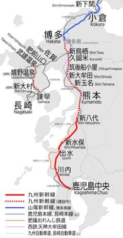 九州新幹線 ルート図／ウィキペディアより