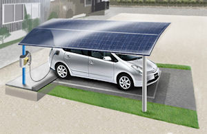 太陽光 充電 施設で 充電中の プラグインハイブリッドカー