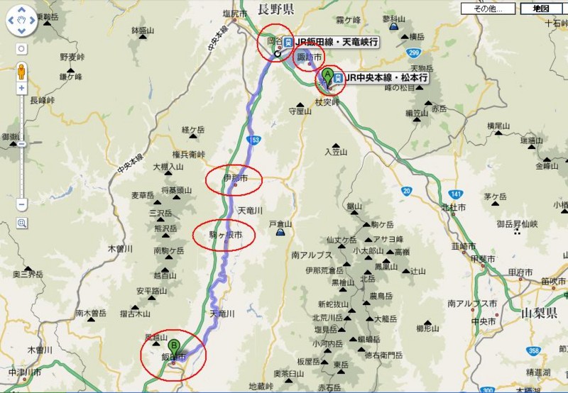 長野県 リニア中央新幹線 関連 地域の 地図