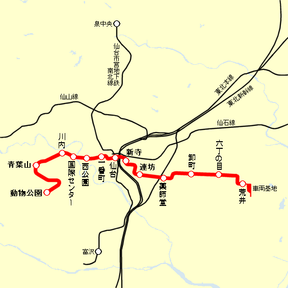 仙台地下鉄 東西線 路線図