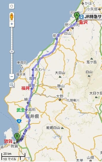 金沢−敦賀間 北陸本線 路線図