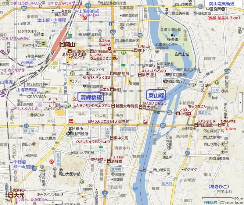 岡山電気軌道 路線図 （あきひこ）