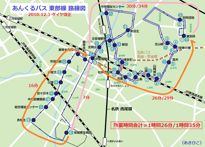 あんくるバス 東部線 路線図 （2010.12.1 ダイヤ改正）
