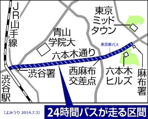 東京都営バスの24時間バスがはしる区間（よみうり）