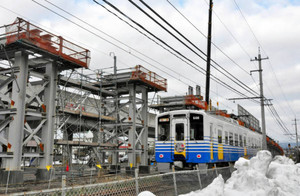 北陸新幹線の高架にえちぜん鉄道がのりいれるかり線工事