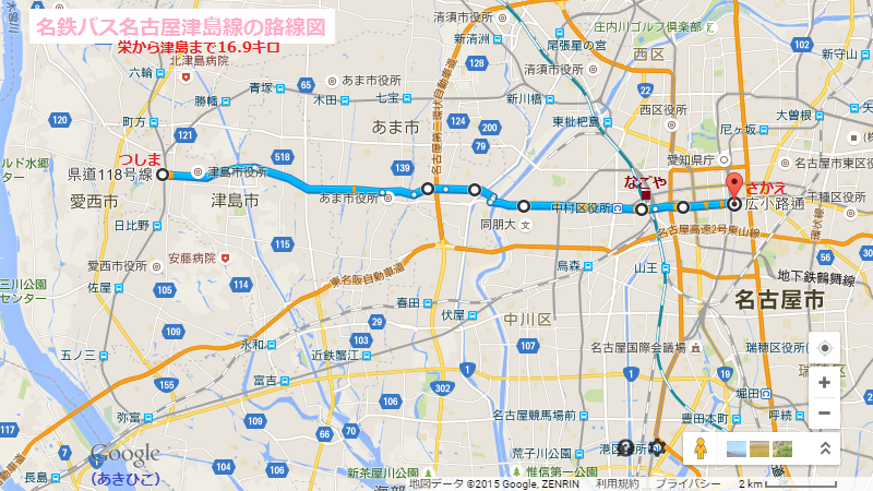 名鉄バス名古屋津島線の路線図（あきひこ）