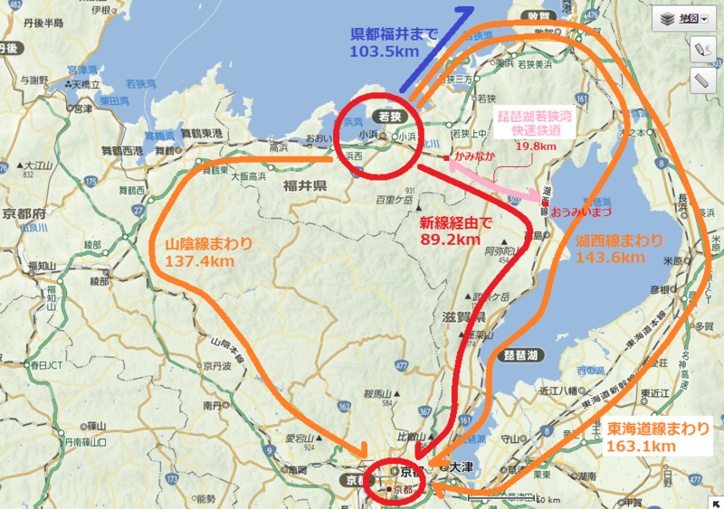 琵琶湖若狭湾快速鉄道の関係地図（あきひこ）