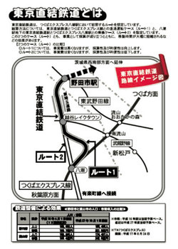 利便性の向上を宣伝する「東京直結鉄道」の署名活動のチラシ