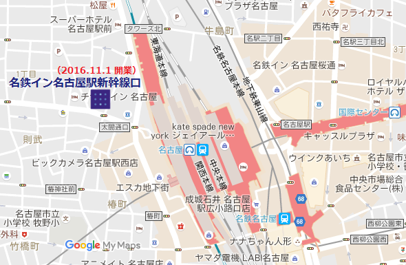 名鉄イン名古屋駅新幹線口の位置図