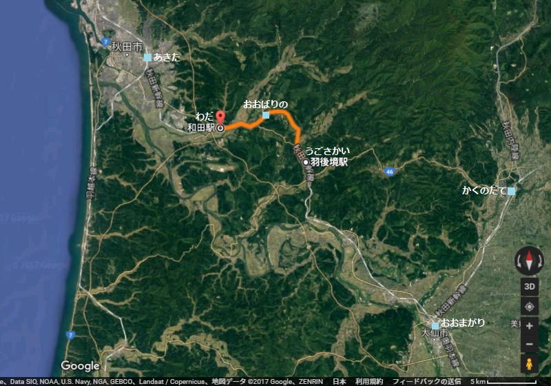 羽後境から和田までの路線図（あきひこ）