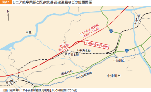 OKB総研 (1) リニア岐阜県駅と既存鉄道・高速道路の位置関係 516-316