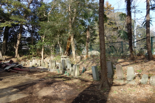 堂宇左の墓石群