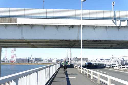 清砂大橋を渡り首都高中央環状線をくぐる