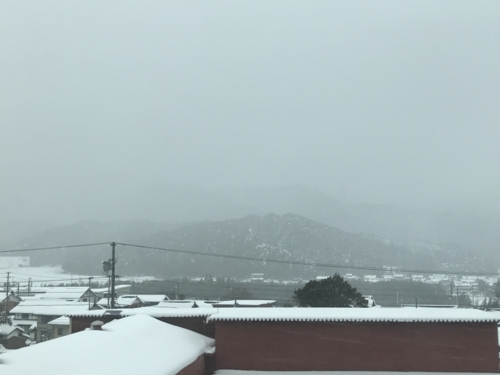新幹線の車窓から見た雪景色