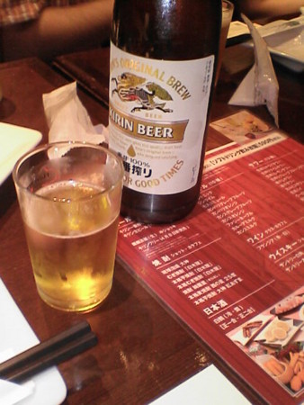 居楽屋 白木屋 渋谷道玄坂店 の瓶ビールは、キリン一番搾り
