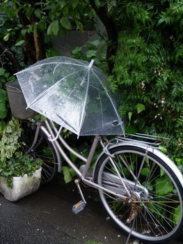 自転車とビニール傘