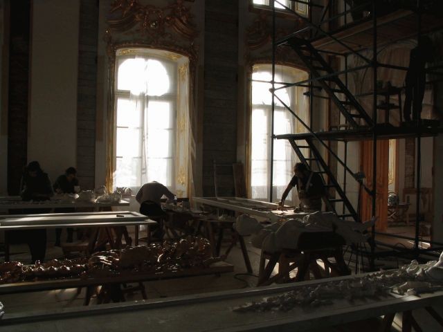 Pushkin 夏の宮殿での修復作業の様子