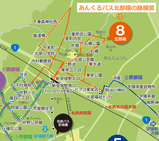 あんくるバス北部線の路線図 - 2014.10.1改正