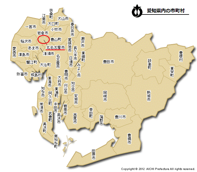 愛知県内の市町村の地図
