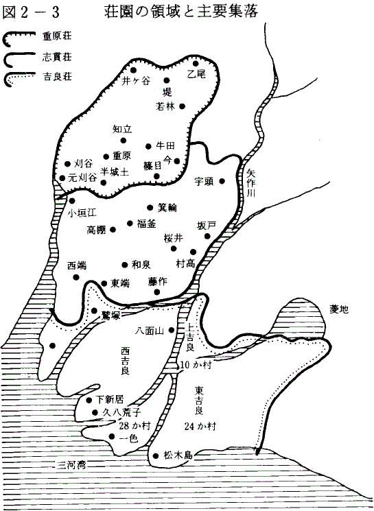 荘園の領域と主要集落（国営矢作川農業水利事業） 545-745
